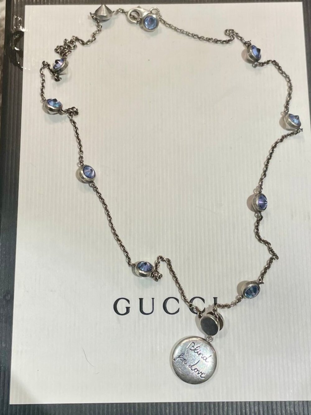 GUCCI~RARE "Blind for Love" Blue Ag975 Sterling Silver Necklace